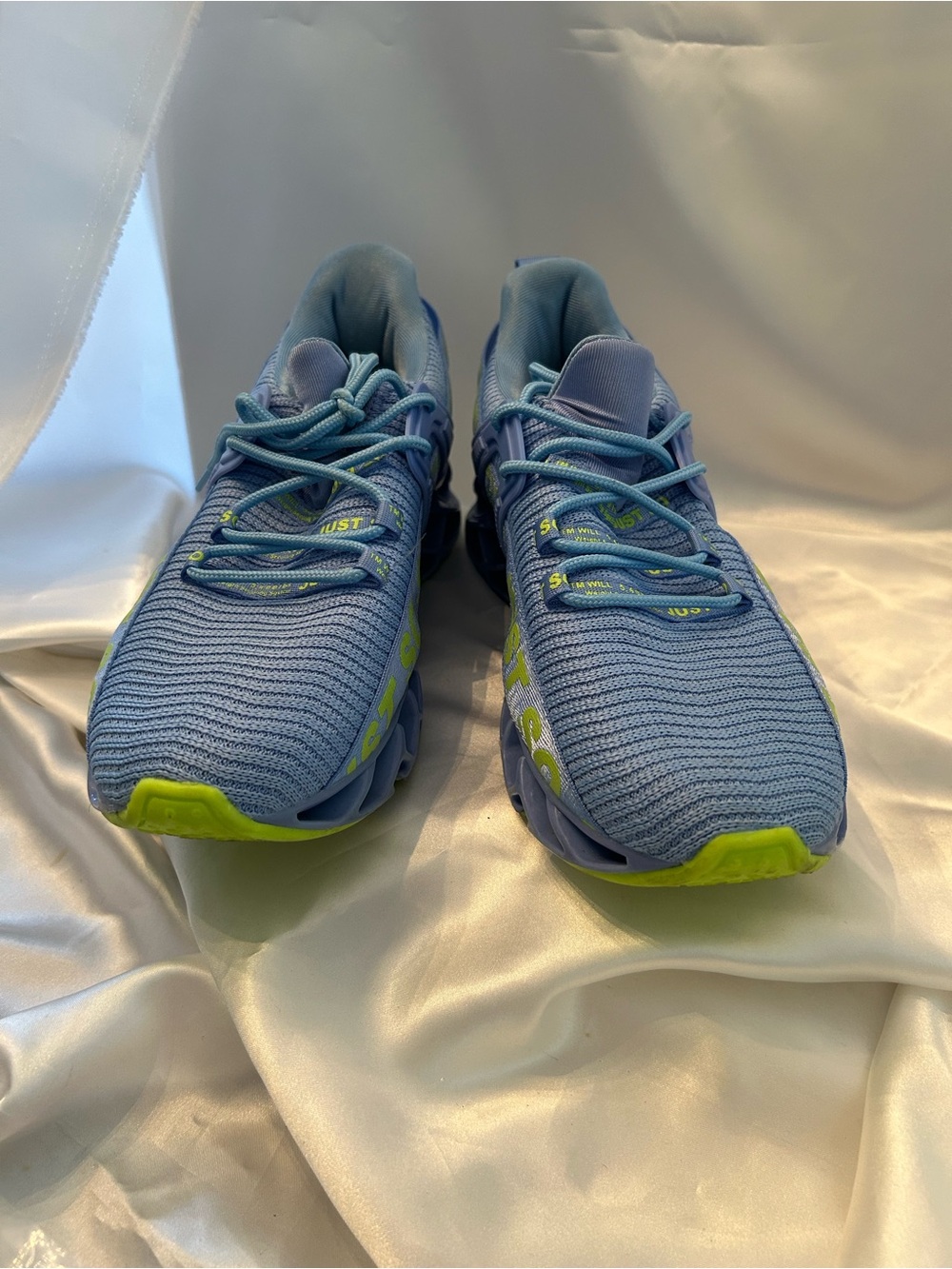 Just So So Light Blue Women's Athletic Sneakers with Neon Yellow Accents